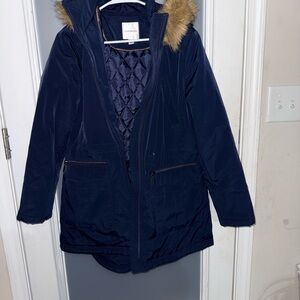 Croft & Barrow Women's Navy Ski Jacket with Faux Fur Hood